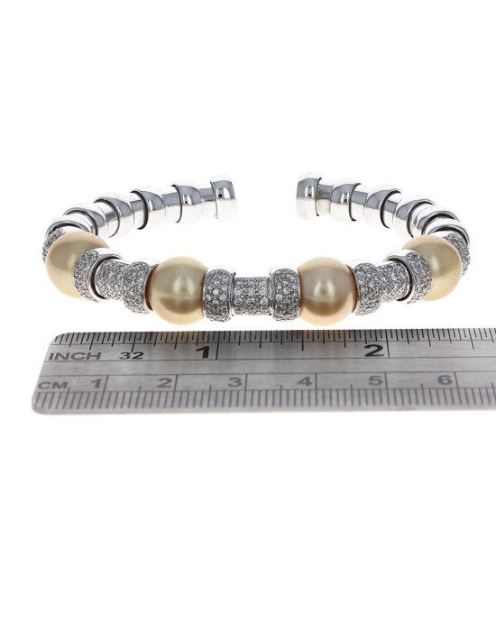 Golden Pearl and Diamond Cuff Bracelet